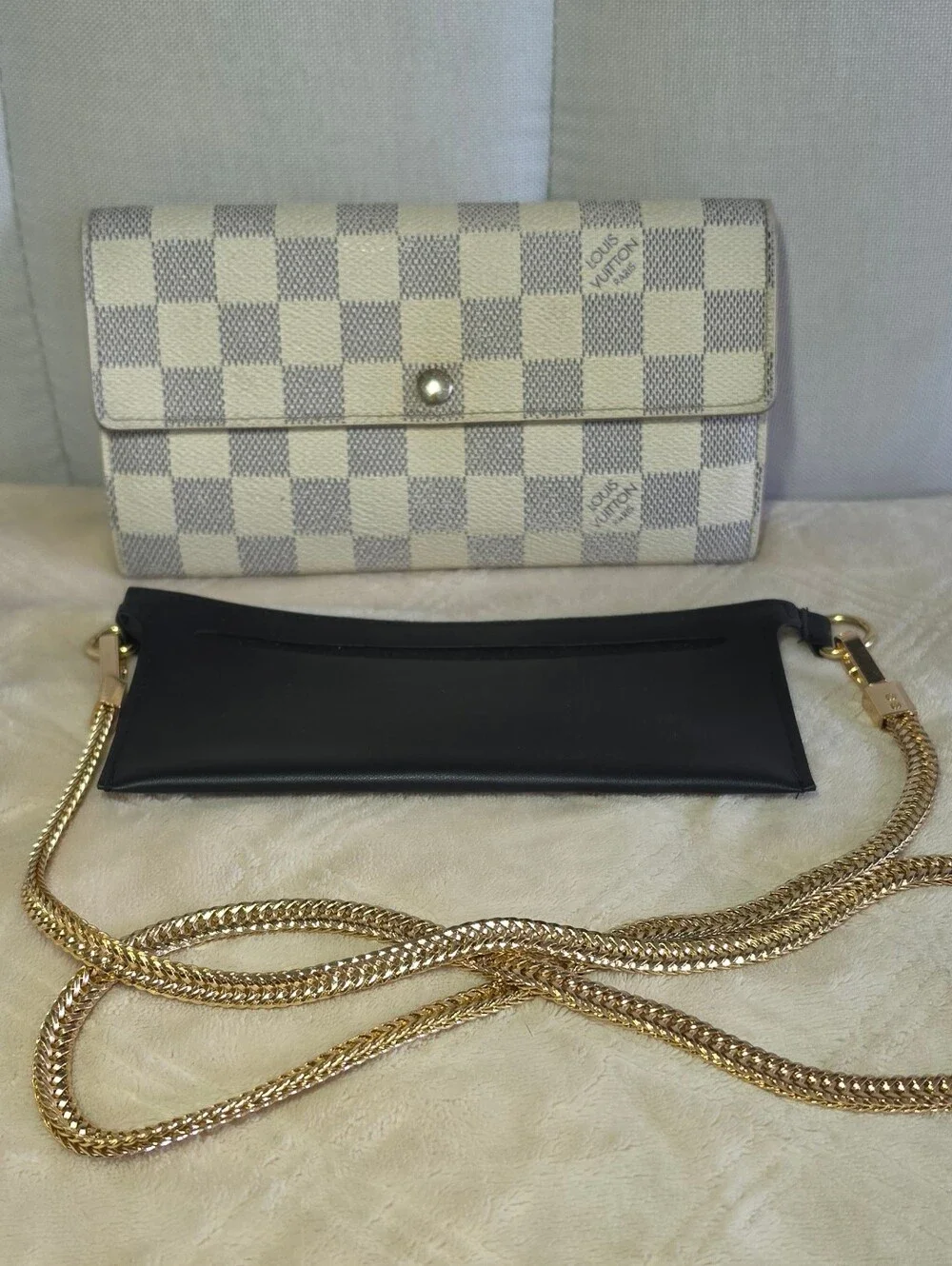 Authentic Louis Vuitton Damier Azur Porte Feuille Sarah Long Bifold Wallet